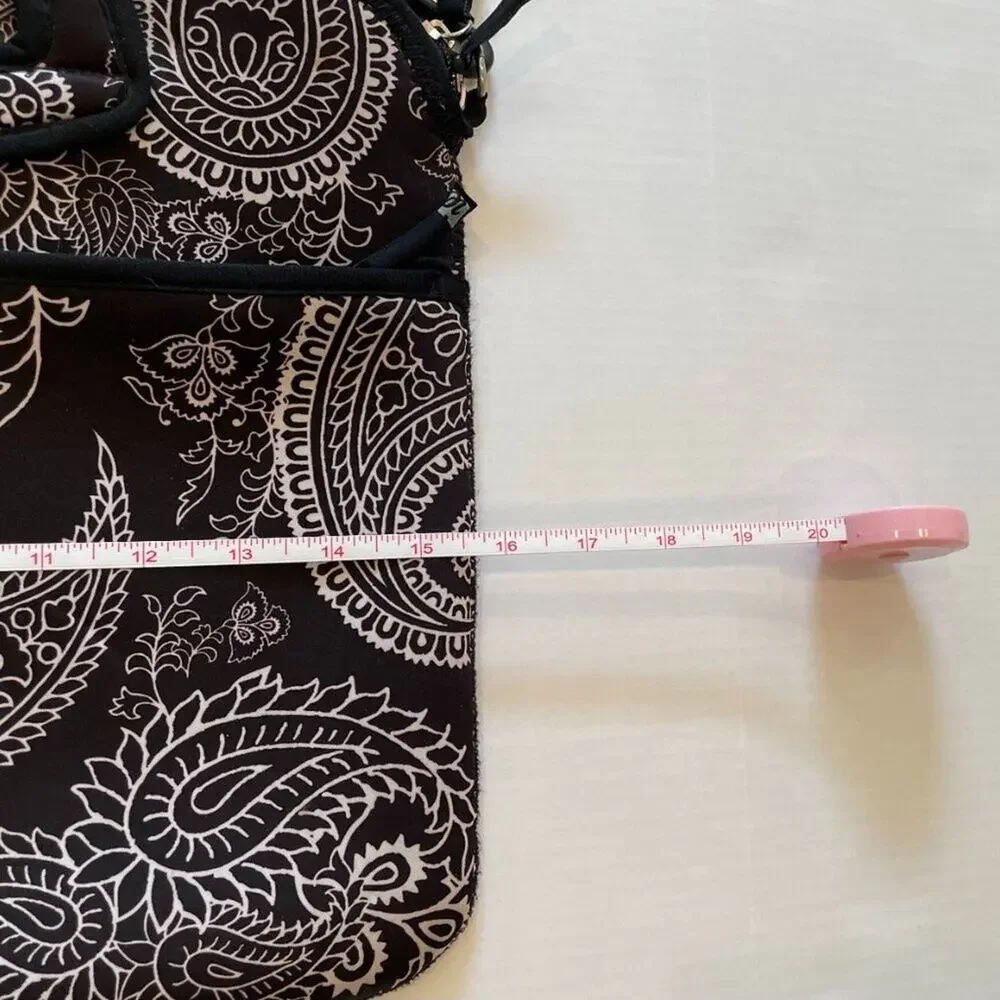 i.e. Neoprene Laptop Messenger Bag Removable Strap, Black, White, Pink Paisley